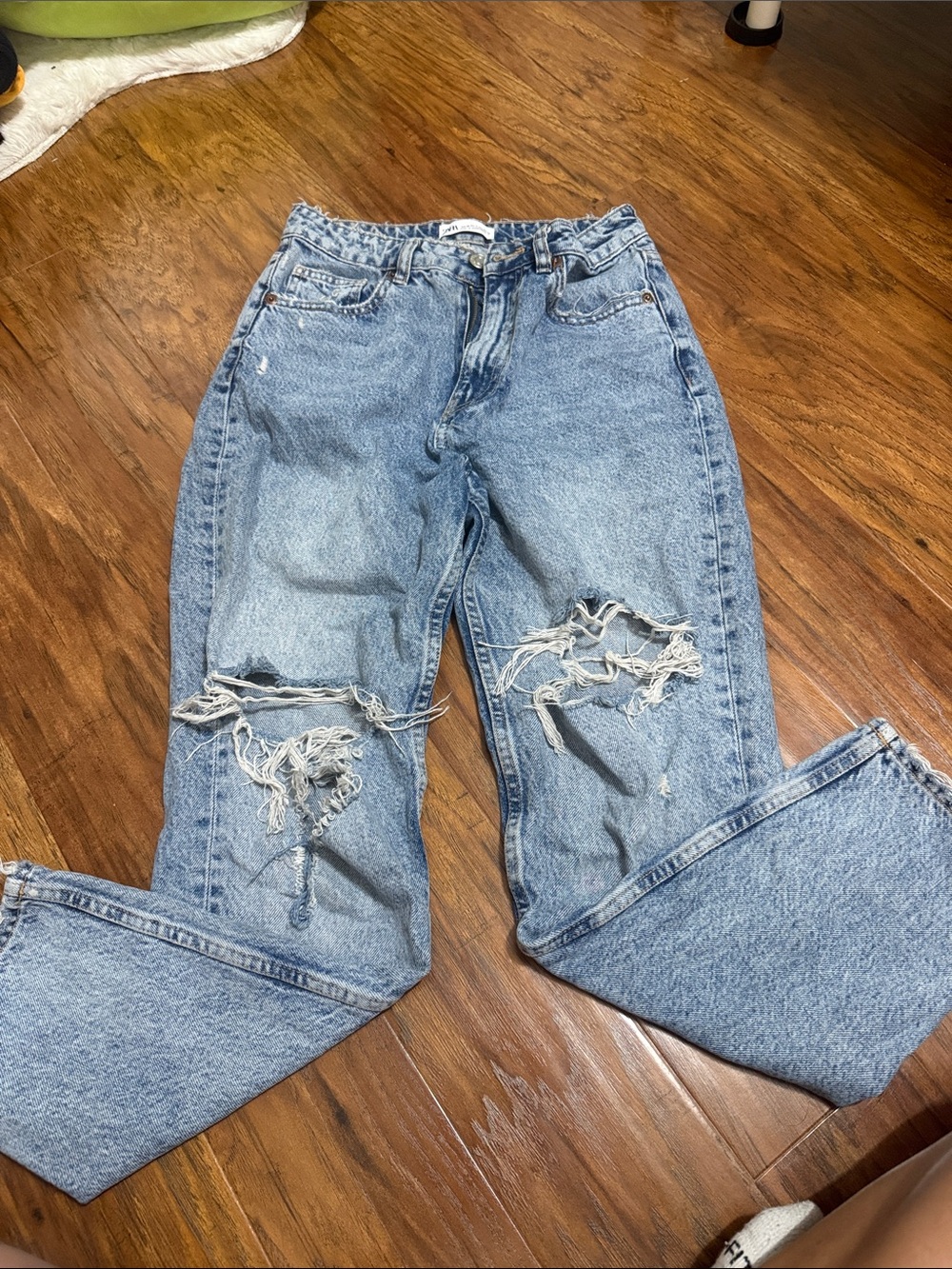 Zara Light Blue Distressed Boyfriend Jeans
